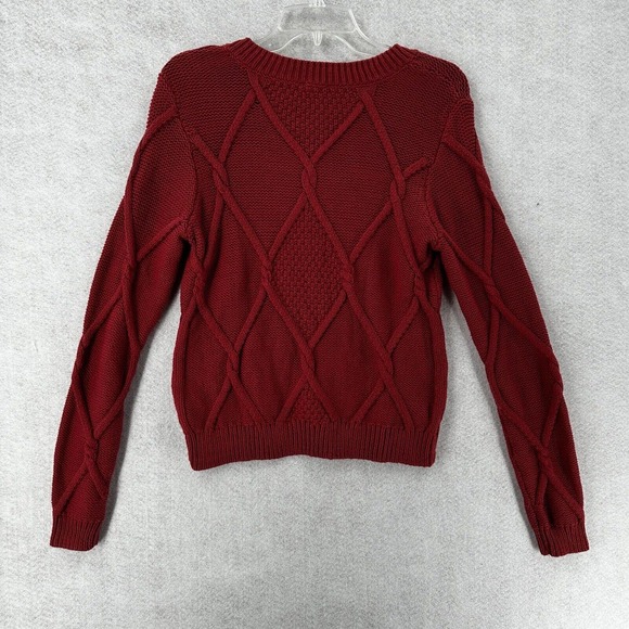 Cabi Sweater Womens Small Mulberry Red Square Neck Pullover Cable Chunky Knit - Picture 2 of 11
